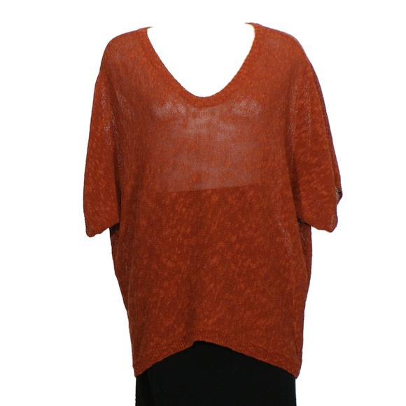 Red Melange Linen Grain Oval Sweater XS